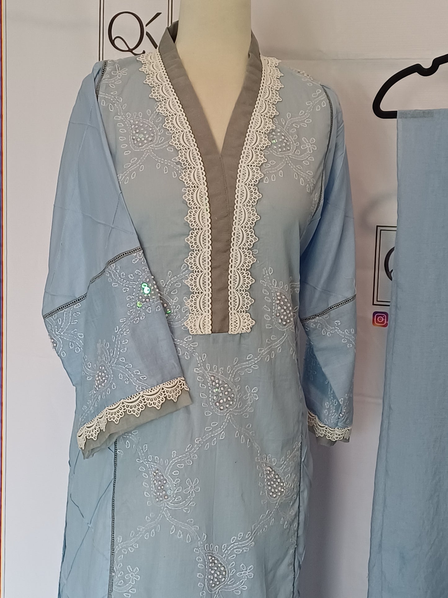 Sky Haze – Light Blue & Grey Shadow Work Shirt with Dupatta