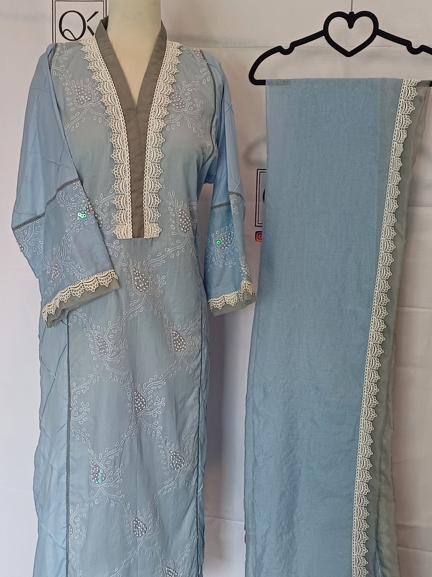 Sky Haze – Light Blue & Grey Shadow Work Shirt with Dupatta