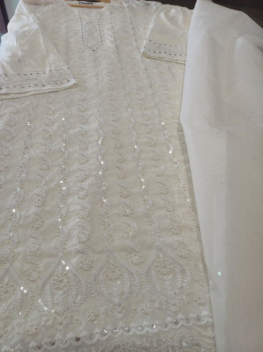 Noor-e-Ivory – Handcrafted Shirt with Pearls, Sequins & Dupatta
