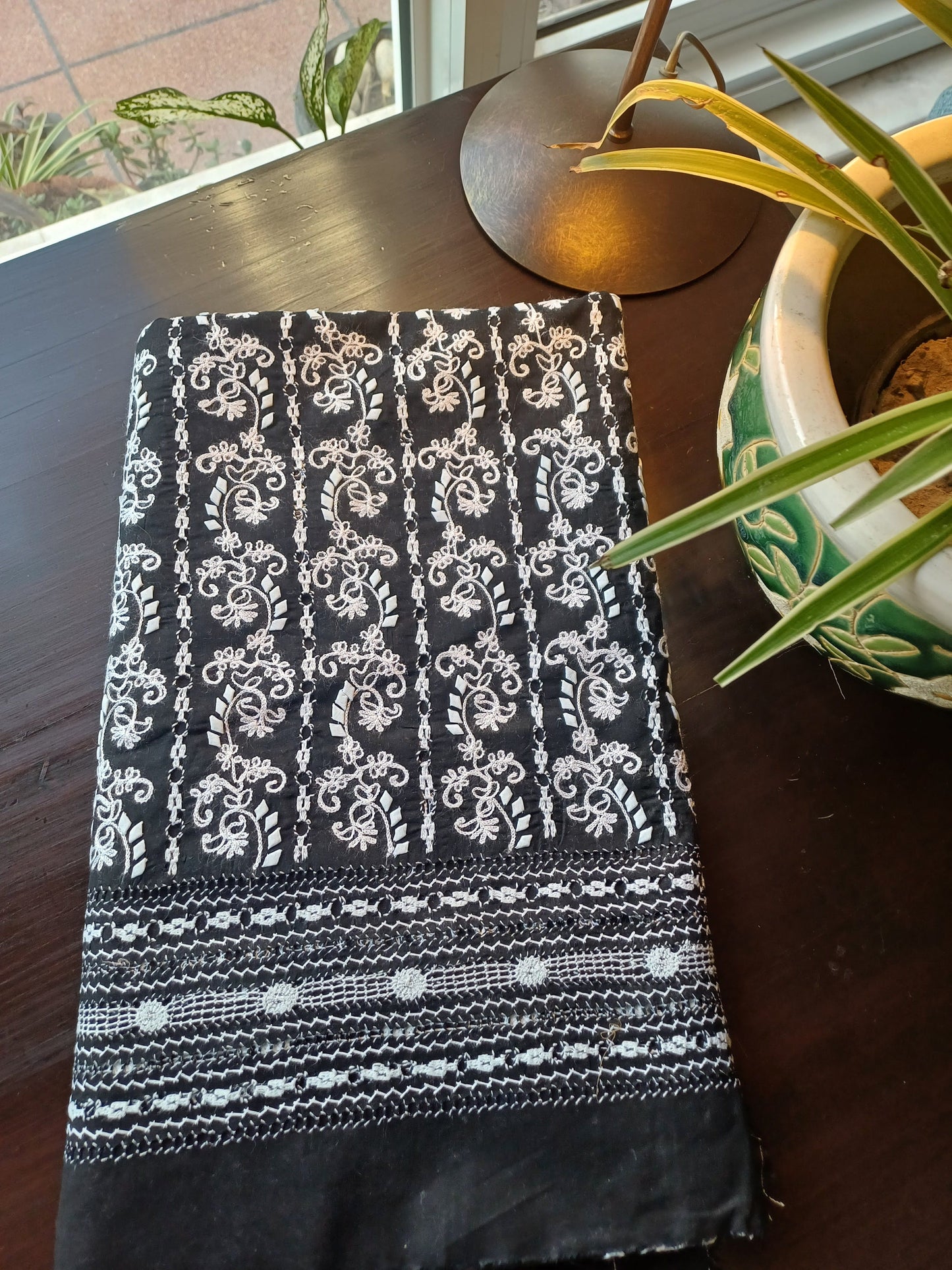 Gul-e-Syah – Black Kurta Fabric with Diamond Tukri & Tarkashi