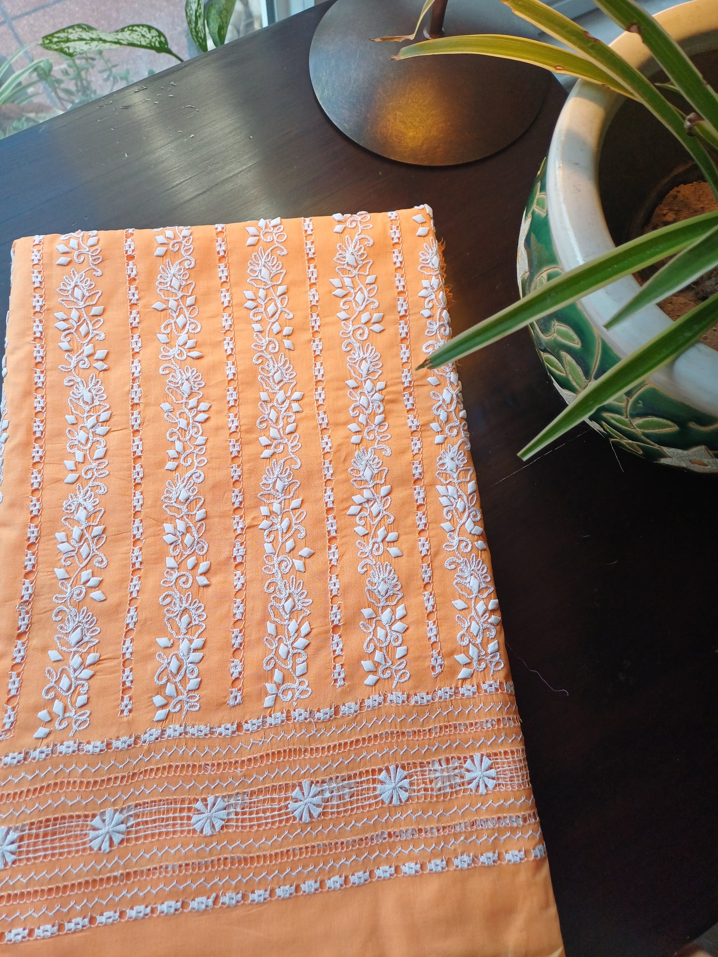 Gul-e-Shafaq – Light Peach Kurta Fabric with Diamond Tukri & Tarkashi