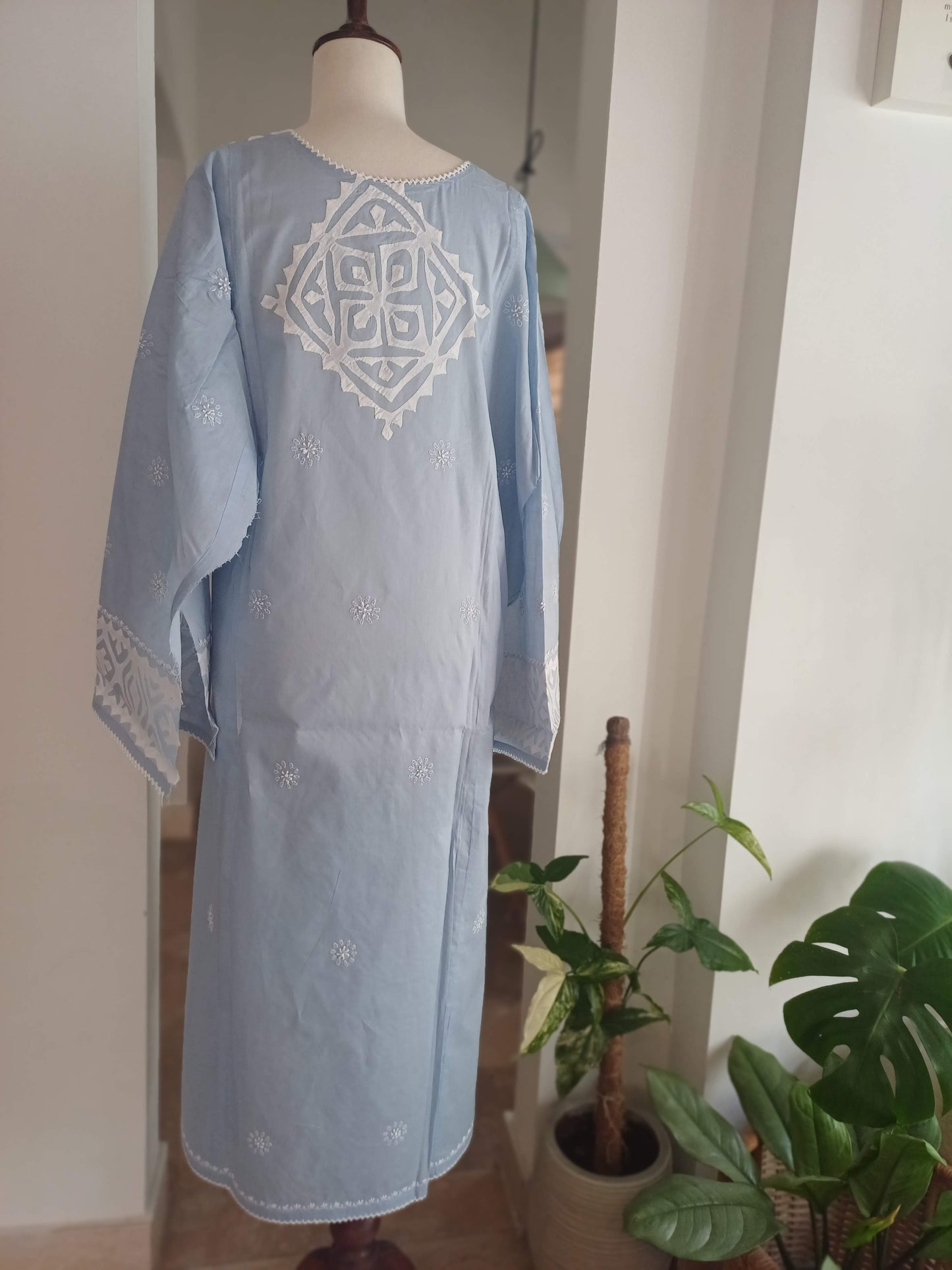Aasmani – Ice Blue with Appliqué & Shadow Work Kurta