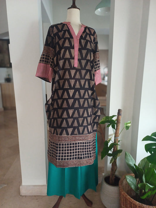 Khak Rang – Brown & Beige Block-Printed Lawn Shirt