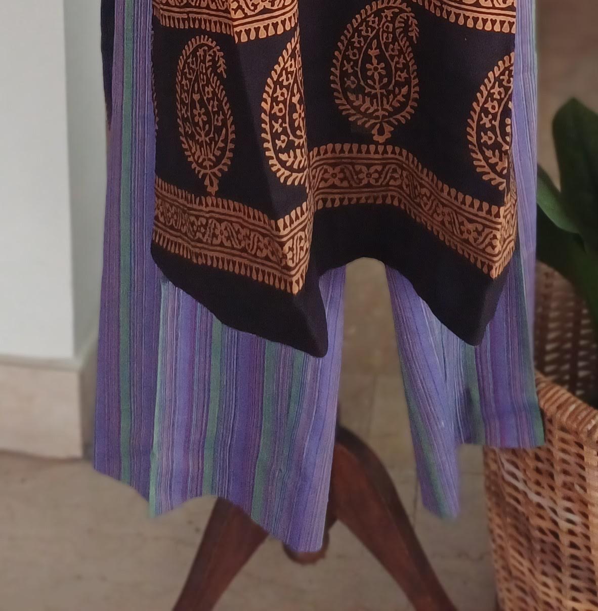 Baagh-e-Rang – Purple & Green Striped Lawn Palazzo