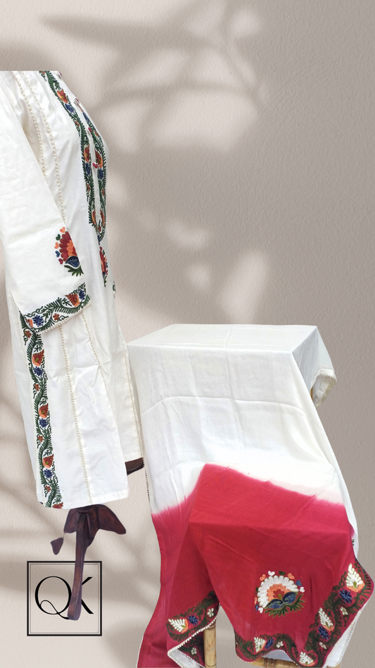 Rang-e-Bahar – Ivory Shirt with Multicolor Aar Work & Pearl Detailing