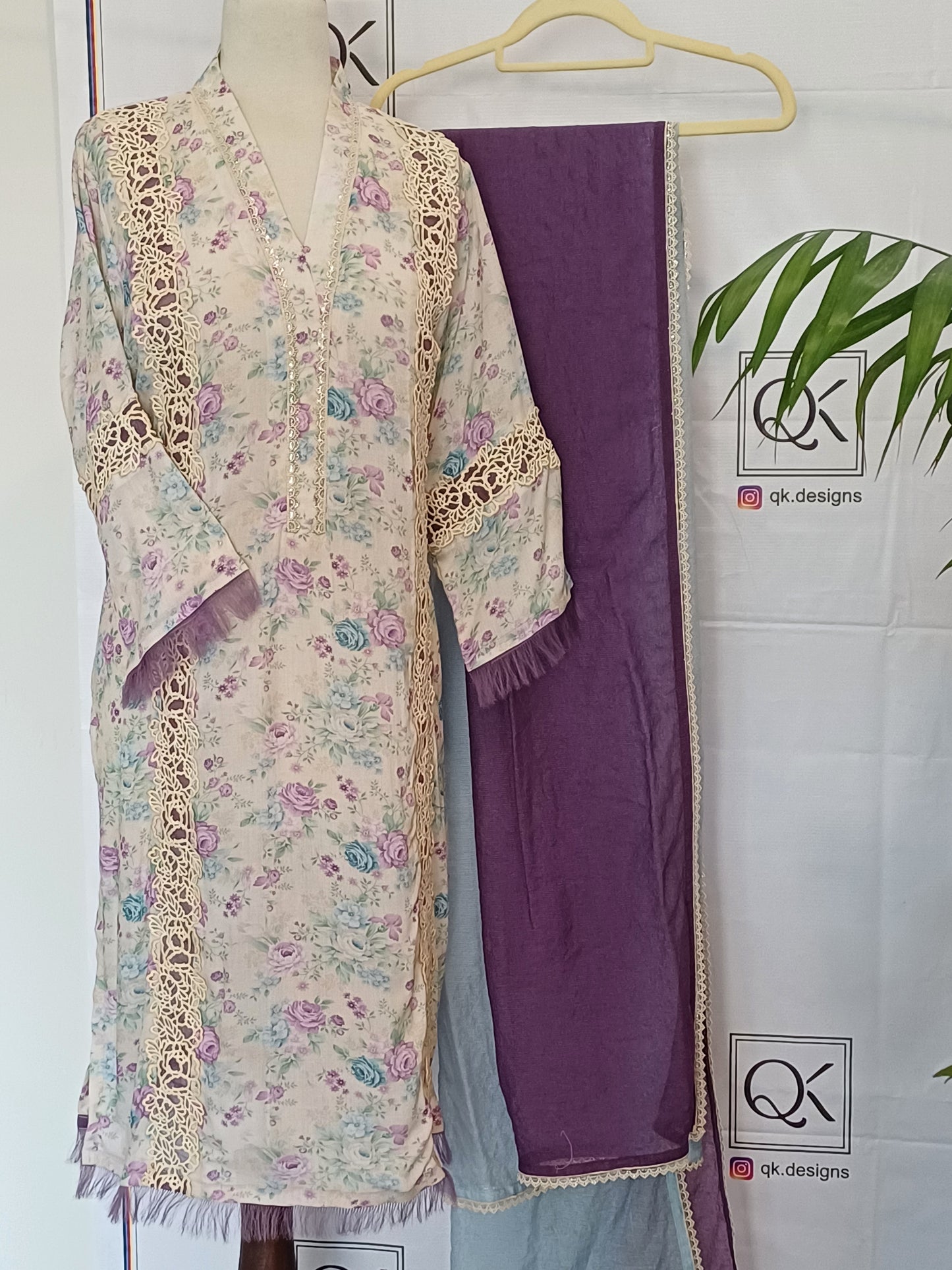 Blush Dunes – Ivory & Pastel Printed Arabic Lawn Shirt with Dupatta