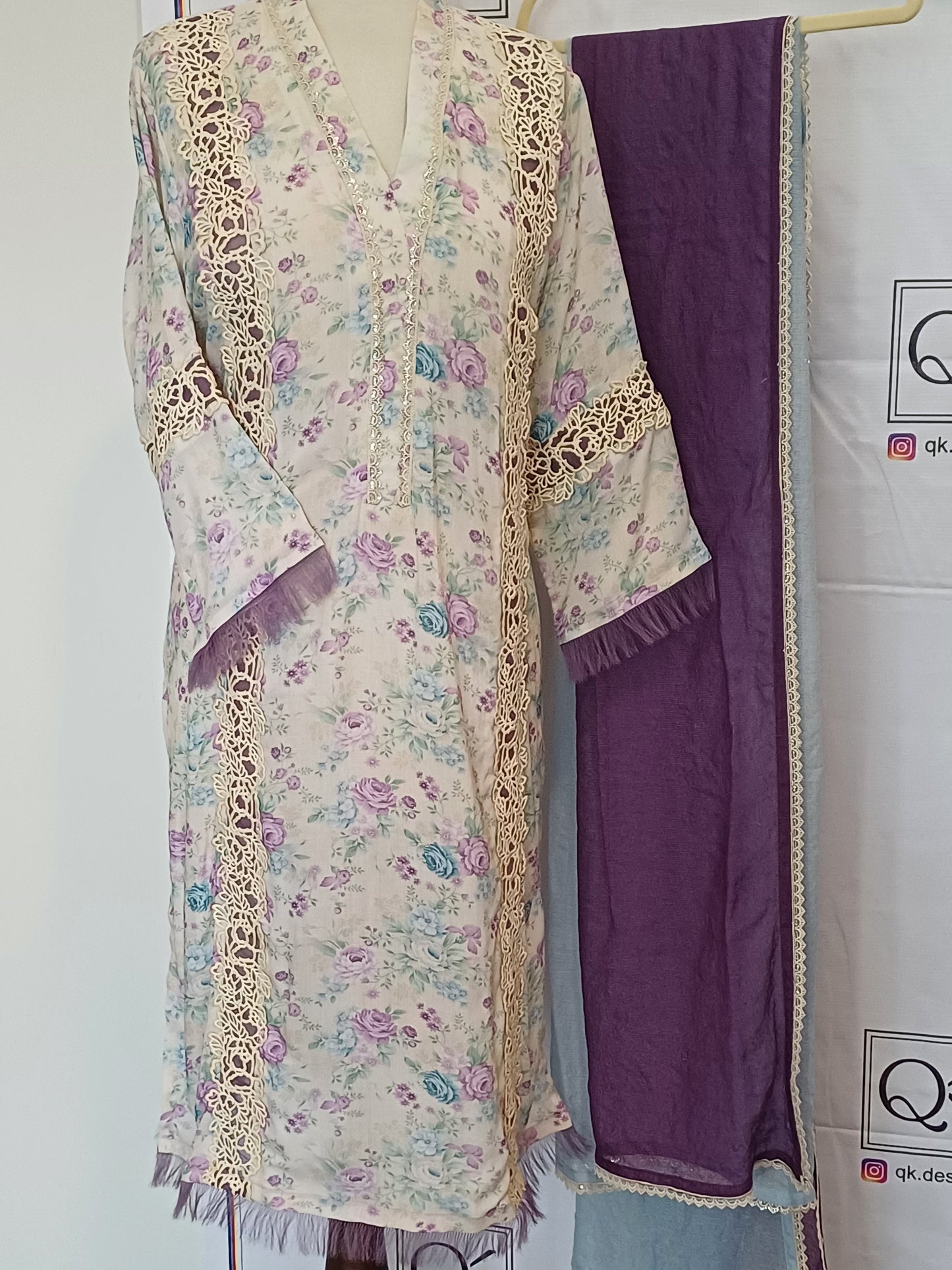 Blush Dunes – Ivory & Pastel Printed Arabic Lawn Shirt with Dupatta