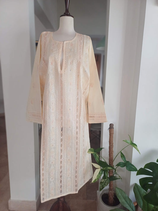 Zarnish – Light Yellow Shadow Work & Tarkashi Kurta