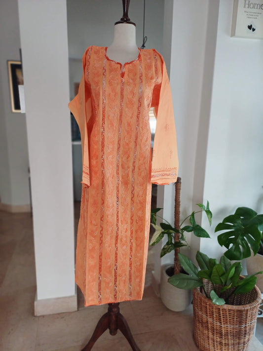 Surmai Sehar – Orange Shadow Work & Tarkashi Kurta