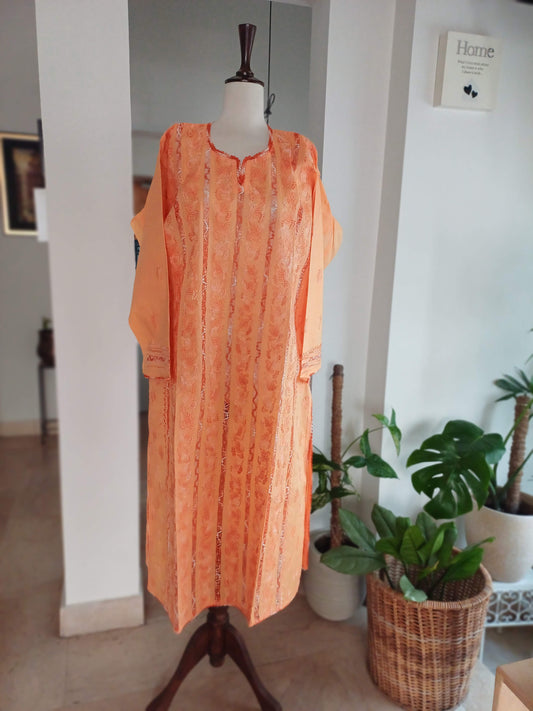 Surmai Sehar – Orange Shadow Work & Tarkashi Kurta